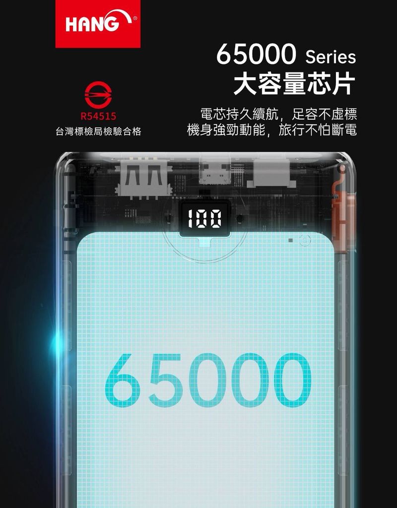 HANG|PD5 液晶顯示PD+QC20W雙向快充行動電源 65000mAh