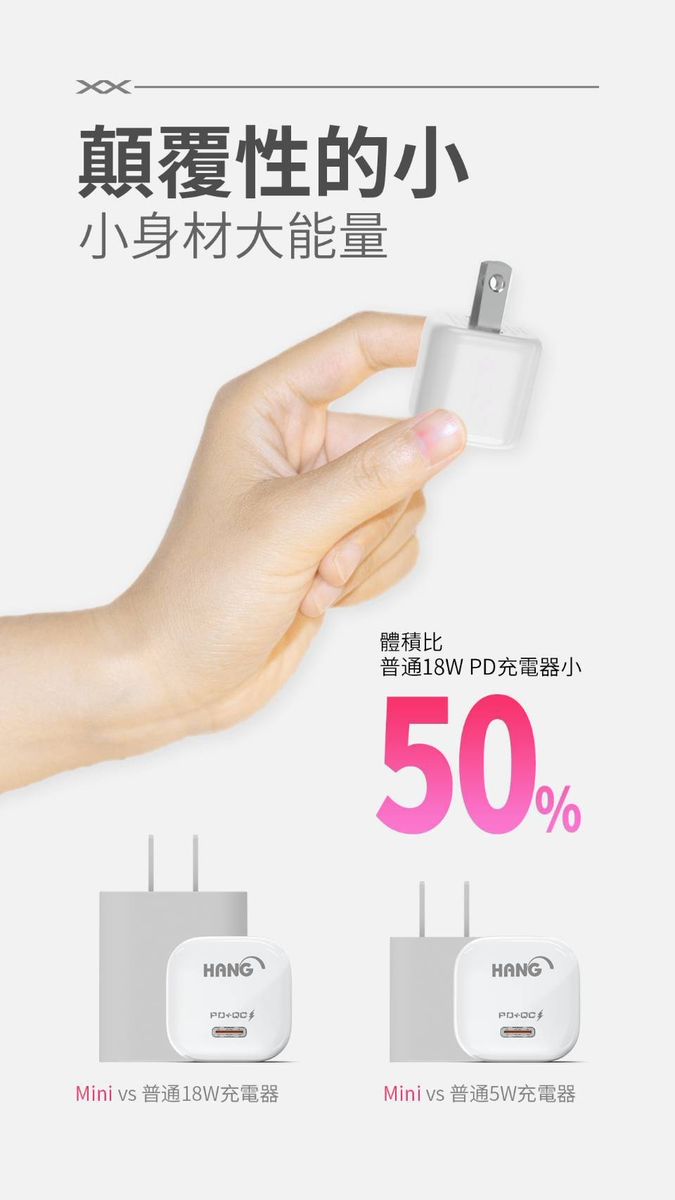 HANG｜C16 體積超迷你蘋果豆腐頭 PD+QC快充雙輸出 22W