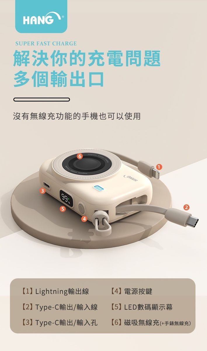 HANG｜PD3C 七合一 10000mAh 無線磁吸行動電源 22.5W