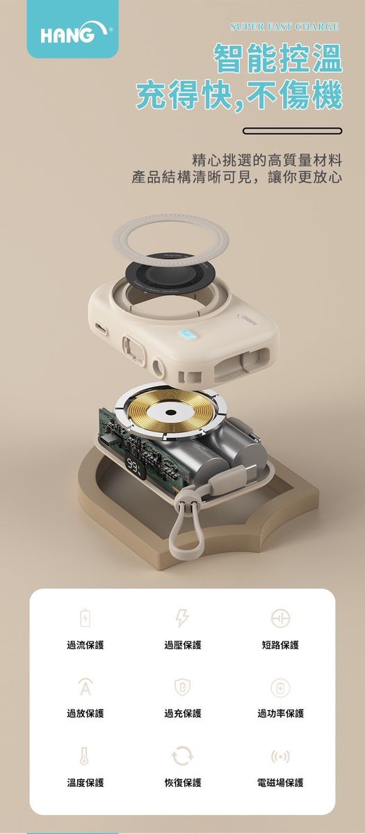 HANG｜PD3C 七合一 10000mAh 無線磁吸行動電源 22.5W