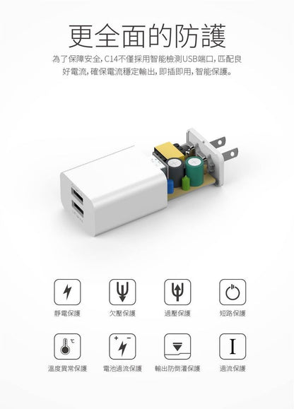 HANG｜C14a 雙USB快充頭 2.1A 輸出 10.5W