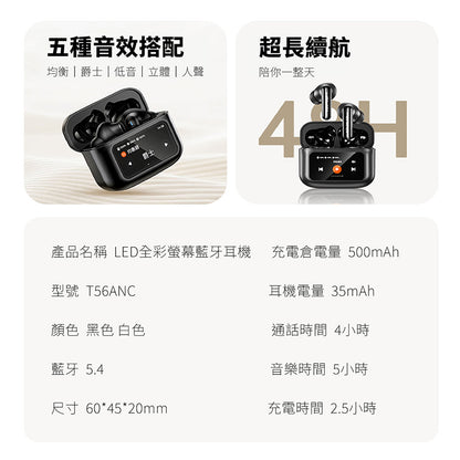 AWEI｜T56 ANC降噪觸控全彩螢幕主動降噪藍牙耳機