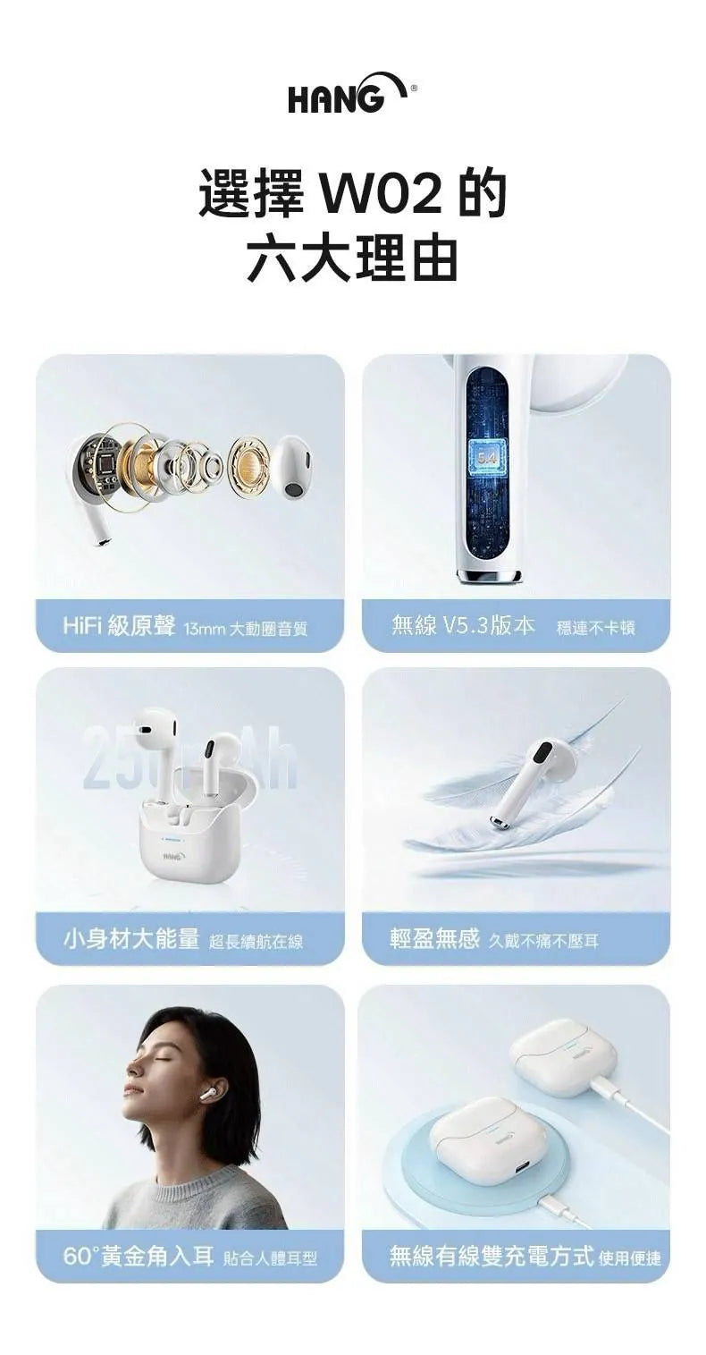 HANG｜W02無線智能觸控藍牙耳機