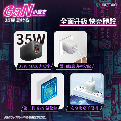 UNIQTOUGH ｜GaN 小魔方雙孔快充 35W 氮化鎵 × Type-C + USB-A 雙口輸出
